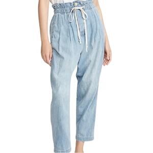 Free People Women's "Margate" Drawstring Pleated Jeans in Dried Herb Blue